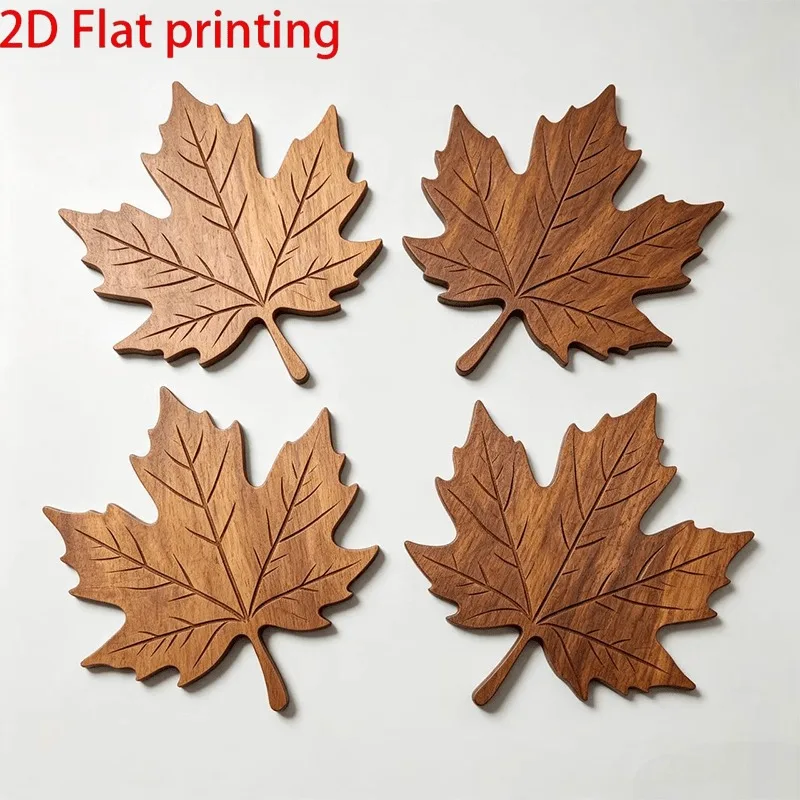 4PCS maple leaf illustrated wooden insulation pad,kitchen and dining room decoration,all season, Halloween,Christmas gifts