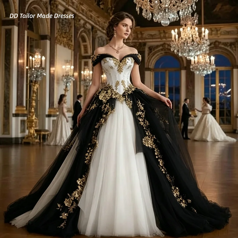 black gold wedding dress Elegant with Flower Ruffle Skirt Black / 6 Clean lines and a defined waistband morph into a free Vintage Black And White Wedding