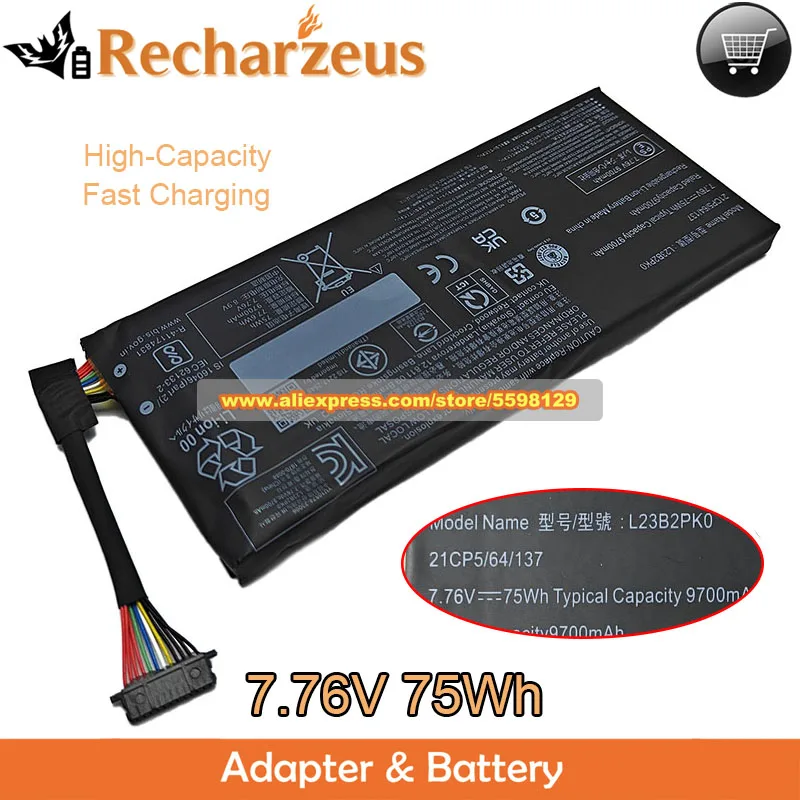 New 75Wh L23B2PK0 Battery 7.76V 9700mAh Expand Capacity for Lenovo Legion Go 8APU1 AMD Z1 Extreme Gaming Handheld PC