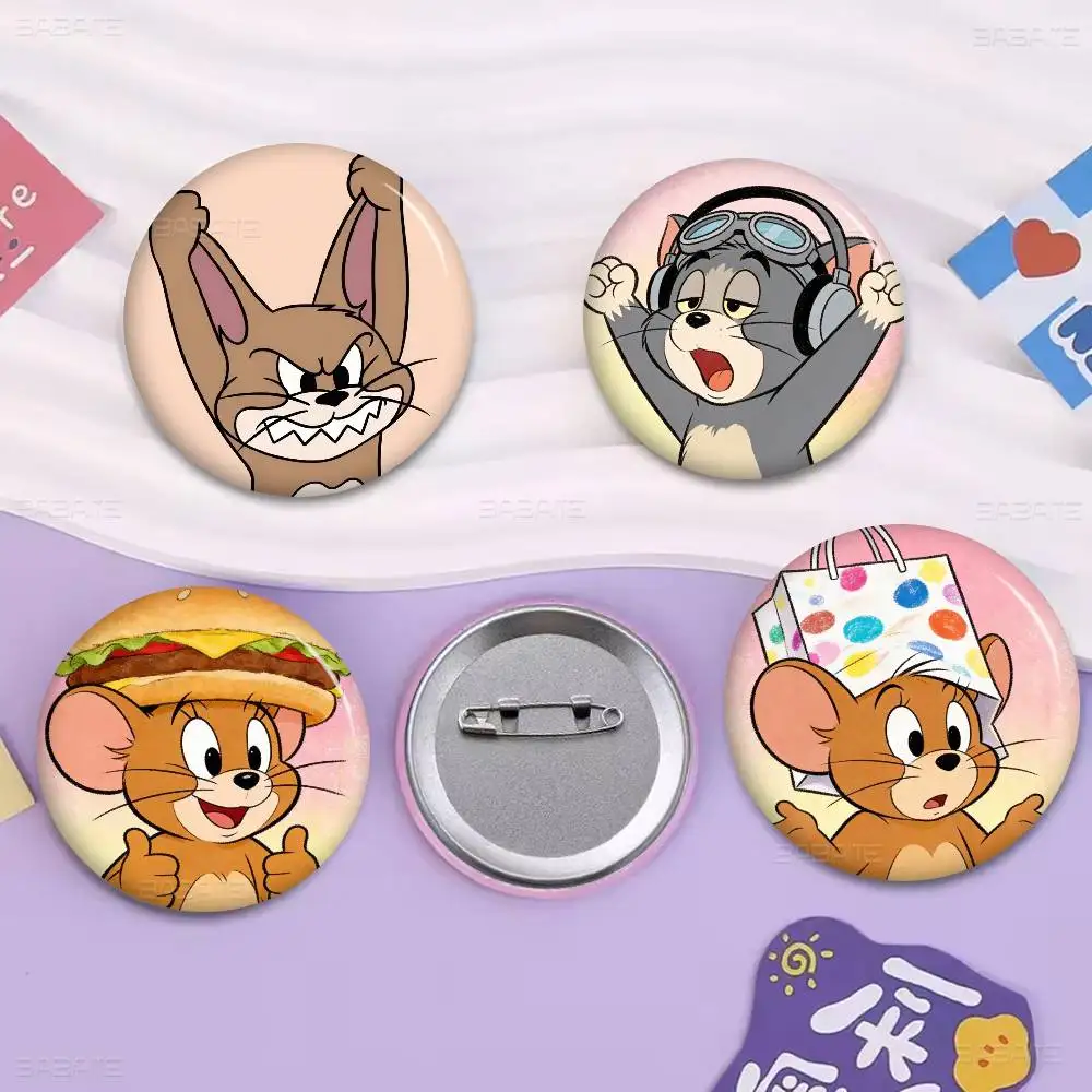 Funny Cartoon J-Jerrys T-Toms Creative Pins Funny Faces Round Snap-in Brooch Badge Backpack Hat Accessories Jewelry Gifts
