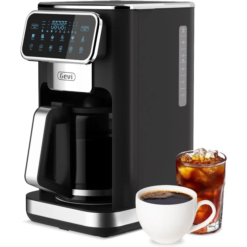 

12 Cup Programmable Drip Coffee Maker with Touch Screen,Auto Shut-Off, 4-Hour Keep Warm Plate, Anti-Drip System,Permanent Filter