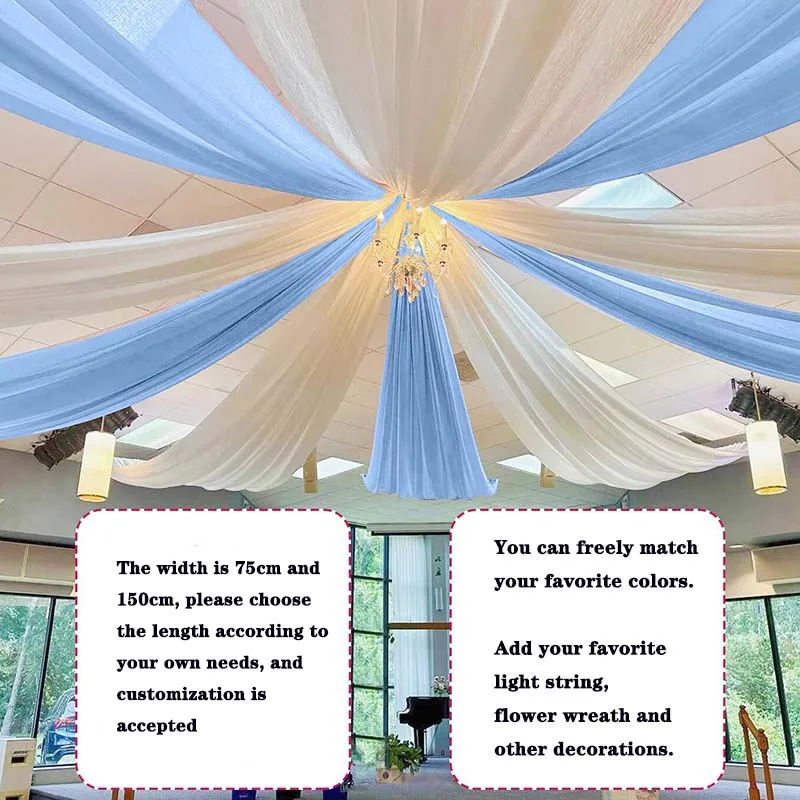 Wedding Drapes Ceiling Decoration Chiffon Sheer Curtain for Weddings Reception Birthday Party Arch Drapery Tent Bedroom Backdrop