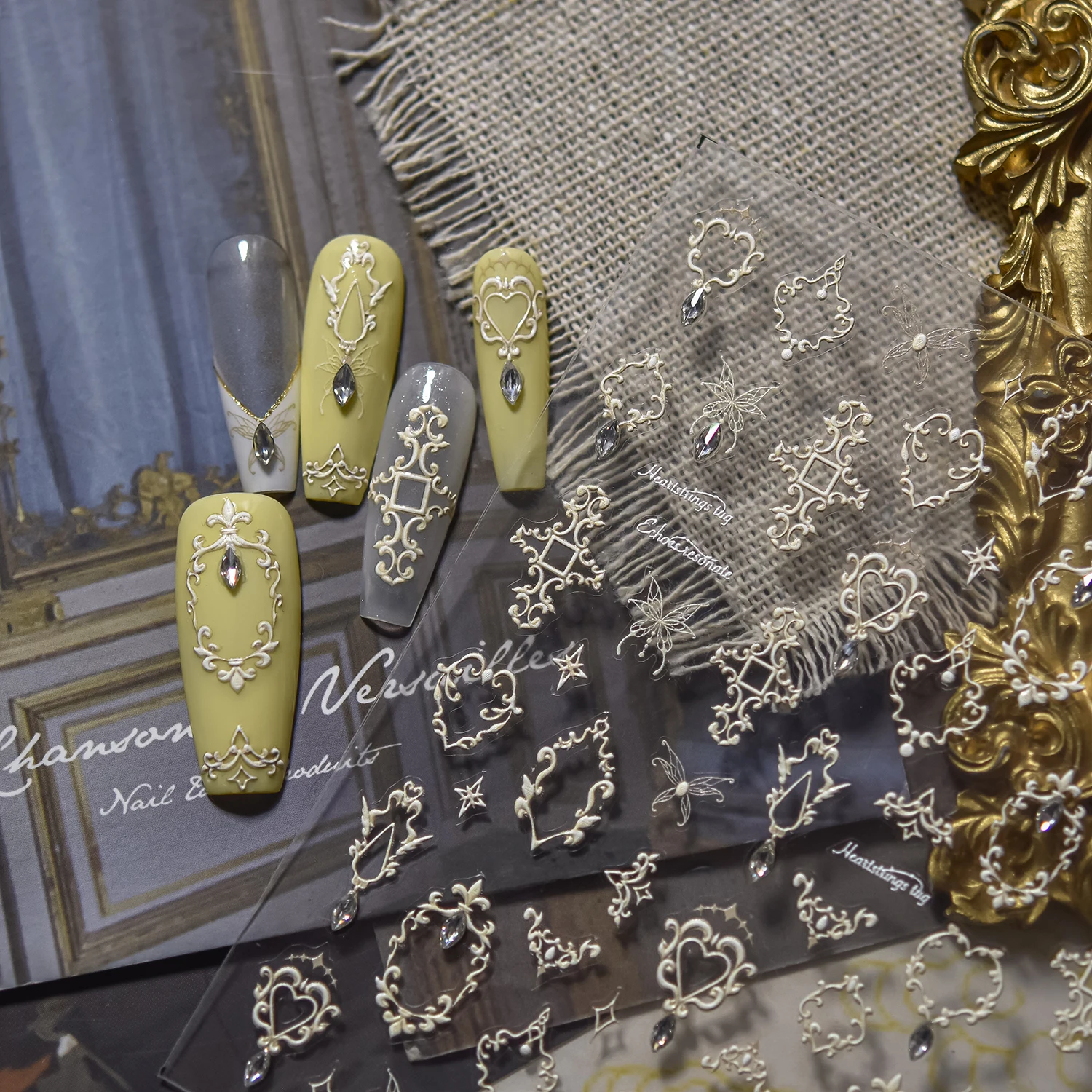 

1PCS 5D Flowers Nail Stickers With Lace Transparent Frame Laser Butterflies Cross Shell Design For Nails Art Decoration Stickers