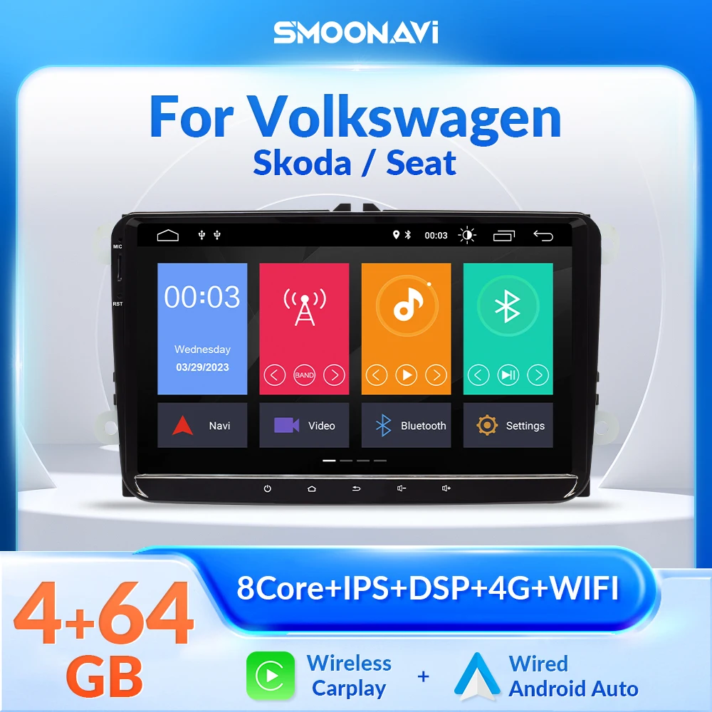 64GB Wireless Carplay Android 12 Car Radio Player For Amarok Volksagen VW Passat B6 Golf 5 6 Skoda Octavia 2 Superb 2 Seat Leon