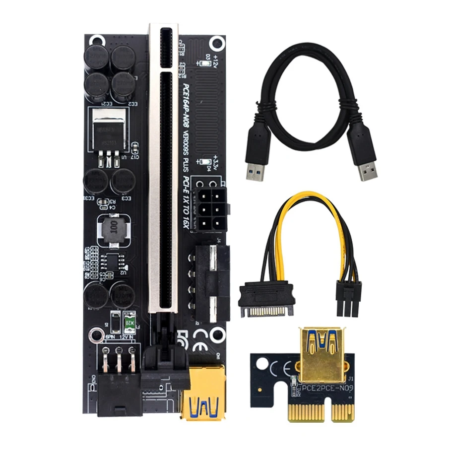 

PCIE 1X to 16X Adapter Card 009S Plus Graphics Card Extension Cable 3 Interface USB3.0 Adapter Board for BTC Miner Black