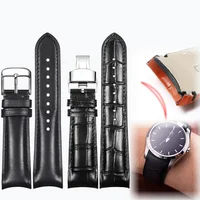 Pulsera con extremo curvado de arco, correa de cuero genuino de 20mm 22mm para Citizen BL8001-01A Tissot Omega Seiko, correa de reloj Universal