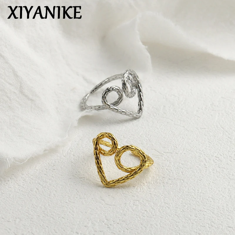 

XIYANIKE French Snake Texture Weave Heart Open Rings For Women Fashion New Year Jewelry Valentine Day Gift Party anillos mujer