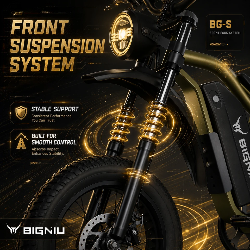 BIGNIU 749W Adult Electric Bike Peak Range Of 30+ Miles - Maximum Speed Of 27.9MPH 48V 15A Battery, Full Suspension, 7-speed All Terrain 20Inch X4.5 Inch Fat Tire Ebike, LED Display Screen image 9