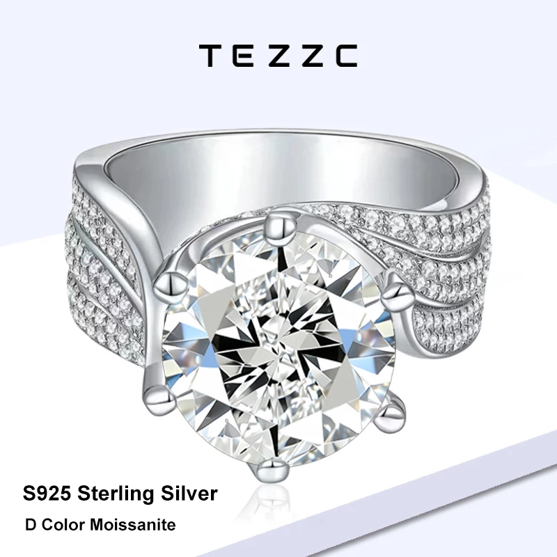 Tezzc 3CT 5CT D Color Round Moissanite Engagement Ring S925 Silver Twisted Pave Band Luxury Wedding Ring Women Bridal Jewelry