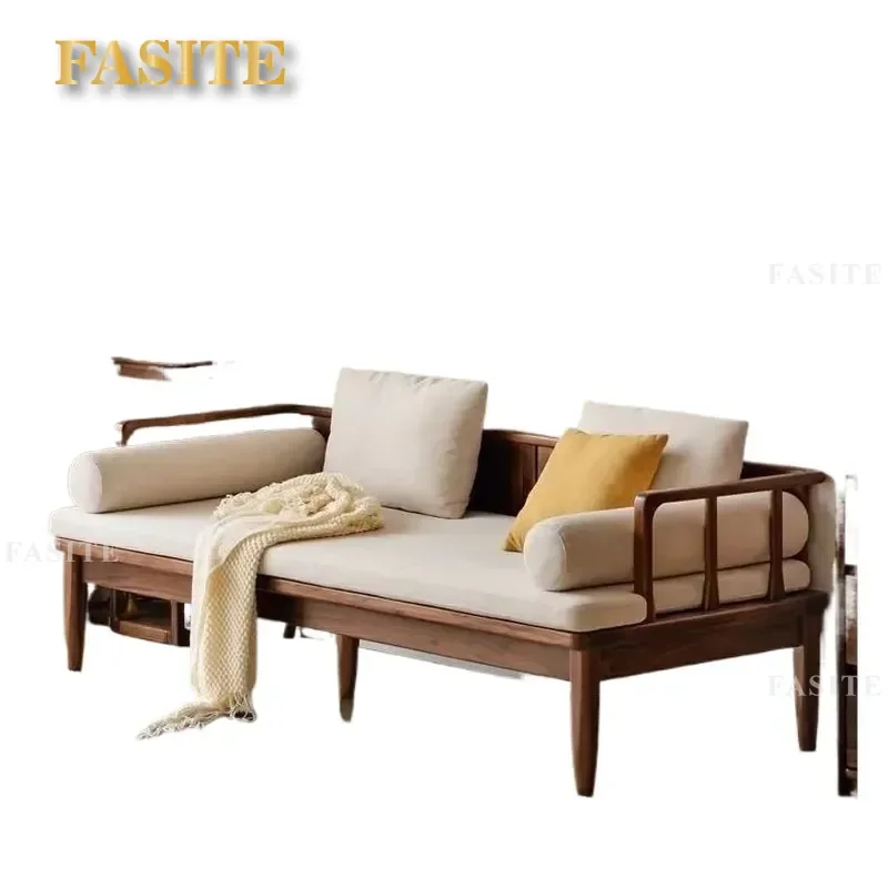 For Black Walnut New Chinese Arhat Bed All Solid Wood Winter Summer Dual Purpose Living Room Home Sitting Sleeping Sofa Bed