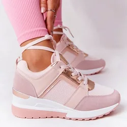 Women Shoes Breathable Leather Lace-Up Sneakers Wedge Sports Shoes Women's Vulcanized Shoes Casual Platform Ladies Office Flat88