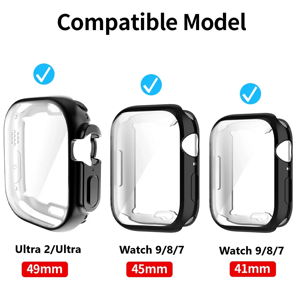 Soft Protective Case for Apple Watch Ultra 2 49mm 360 Full TPU Screen Protector Bumper for iWatch Series 9/7/8 41mm 45mm Cover