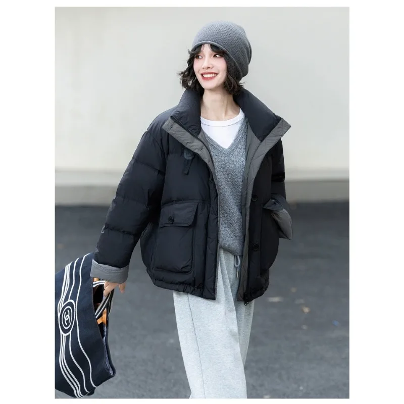 Women Winter New Loose Oceans Color Sweet Zipper Hooded Casual Leisure Standing Collar Fashion Commuter Warm Cotton Clothes