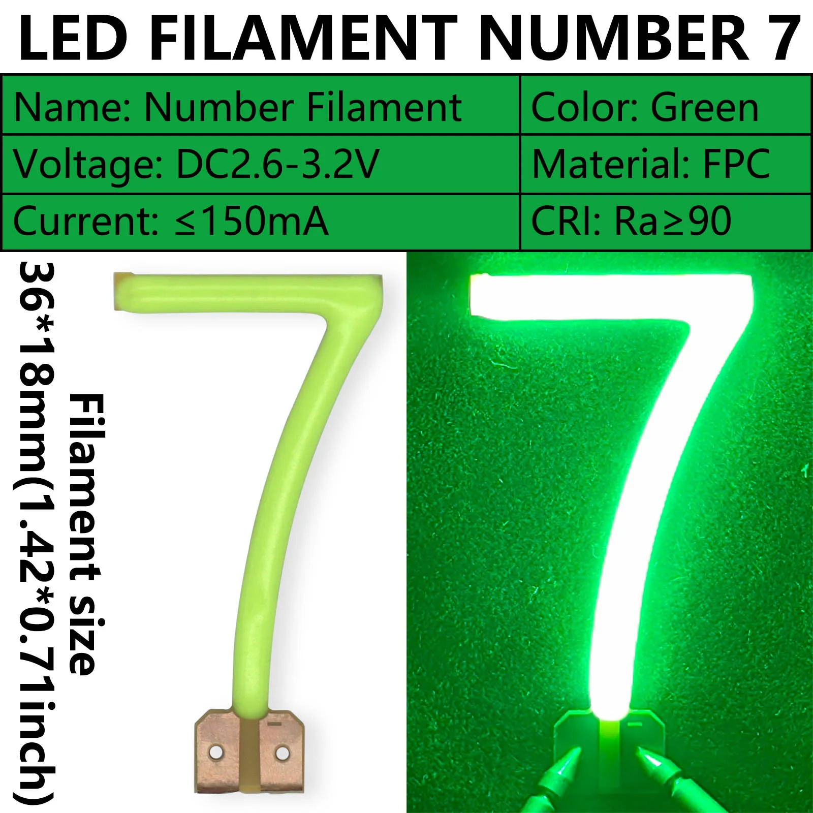 Numer 1 2 3 4 5 6 7 8 9 LED COB Filament DC3V Ra90 zielony diody LED DIY na Boże Narodzenie wystrój domu akcesoria oświetlenie świąteczne