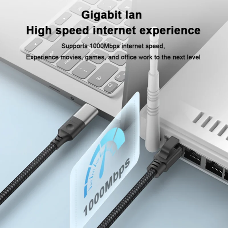RJ45 Network Card USB 3.0 Type-C to Gigabit 2500M Ethernet Port Wired 2.5G Ethernet External Drive Free Network Conversion