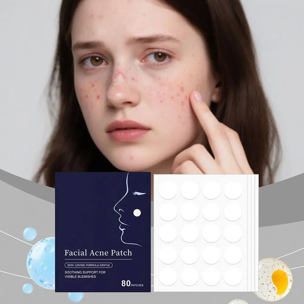 Patch de réparation d'acné, soins de la peau du visage, estompe les imperfections, mignon bouton, autocollants d'acné, outil de maquillage de beauté, 80 pièces