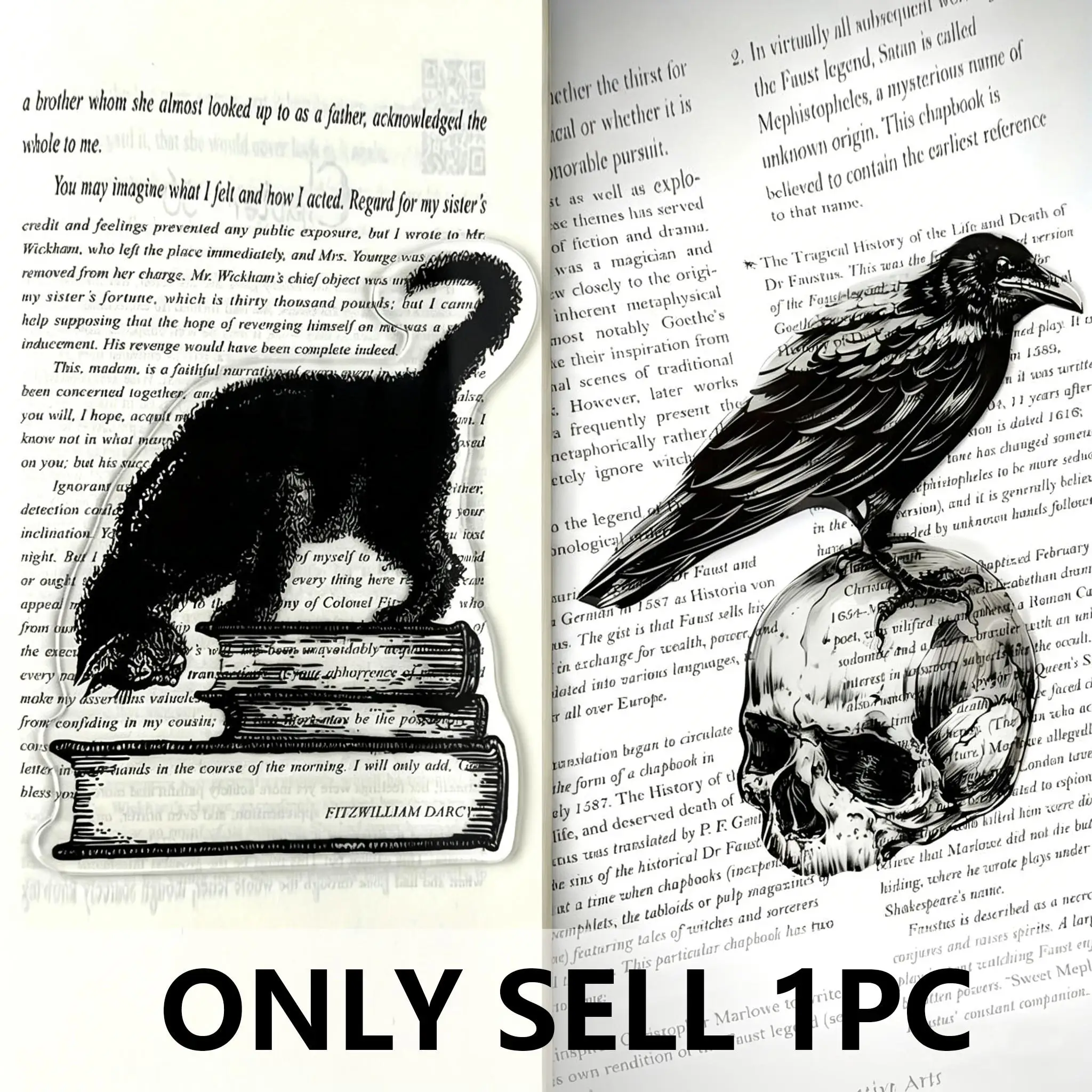 1Pc Halloween Element Bookmark, Black Cat / Skull Crow Shape, Perfect for Horror Fans, Prank Props Thriller Script Murder Scene