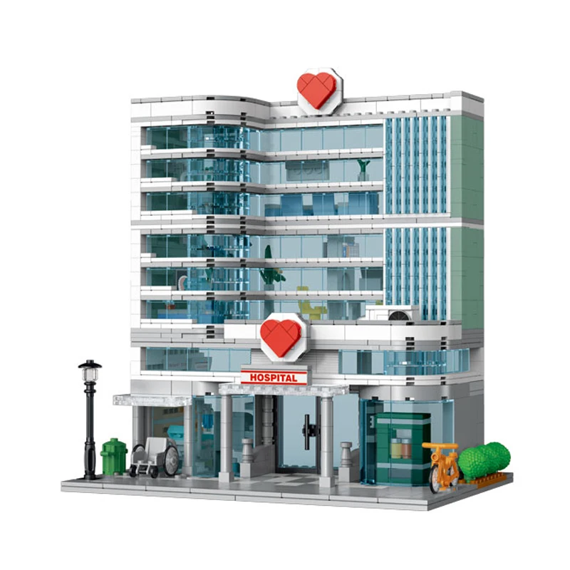 

IN STOCK MOC City Street View Hospital Building Bricks Blocks Assembling Model Construction Set for Boys Toy Gift