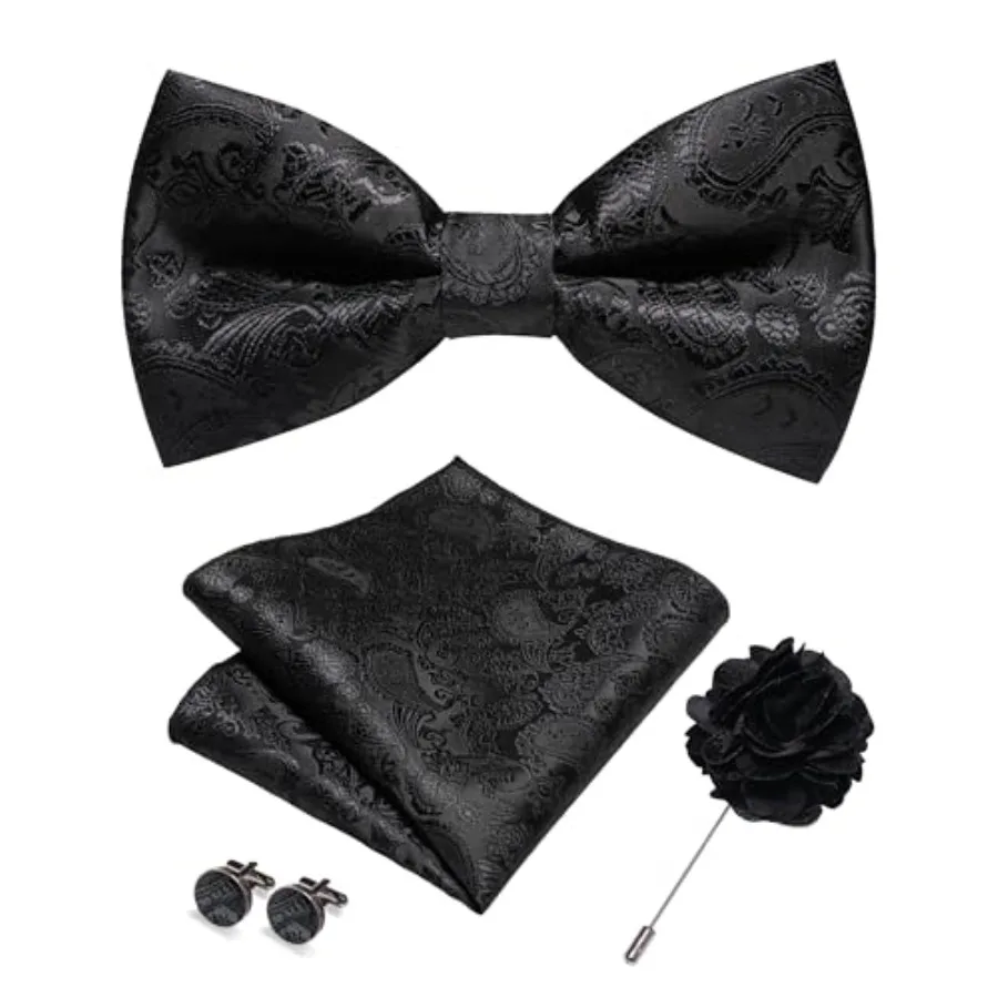 

Paisley Pre-tied Bow Tie and Pocket Square Cufflinks Lapel Pin Sets for Men 4PCS
