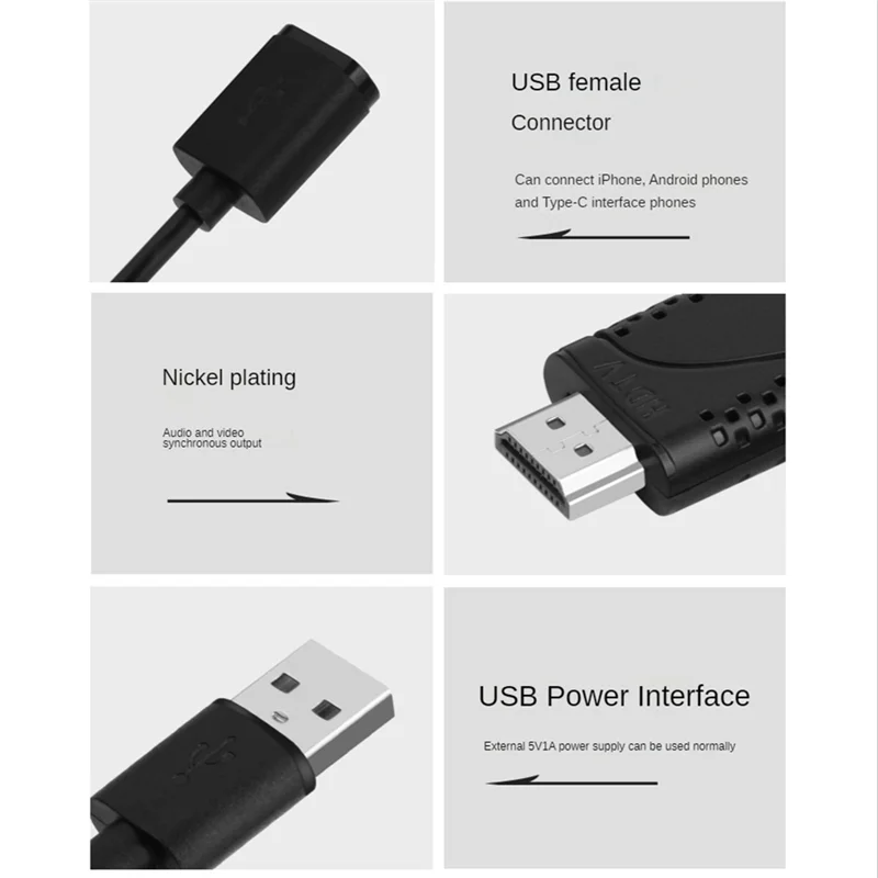 

2 In 1 USB Female To -Compatible Male HDTV Adapter Cable 1080P Digital AV HD TV Projector Displays Converter Replacement