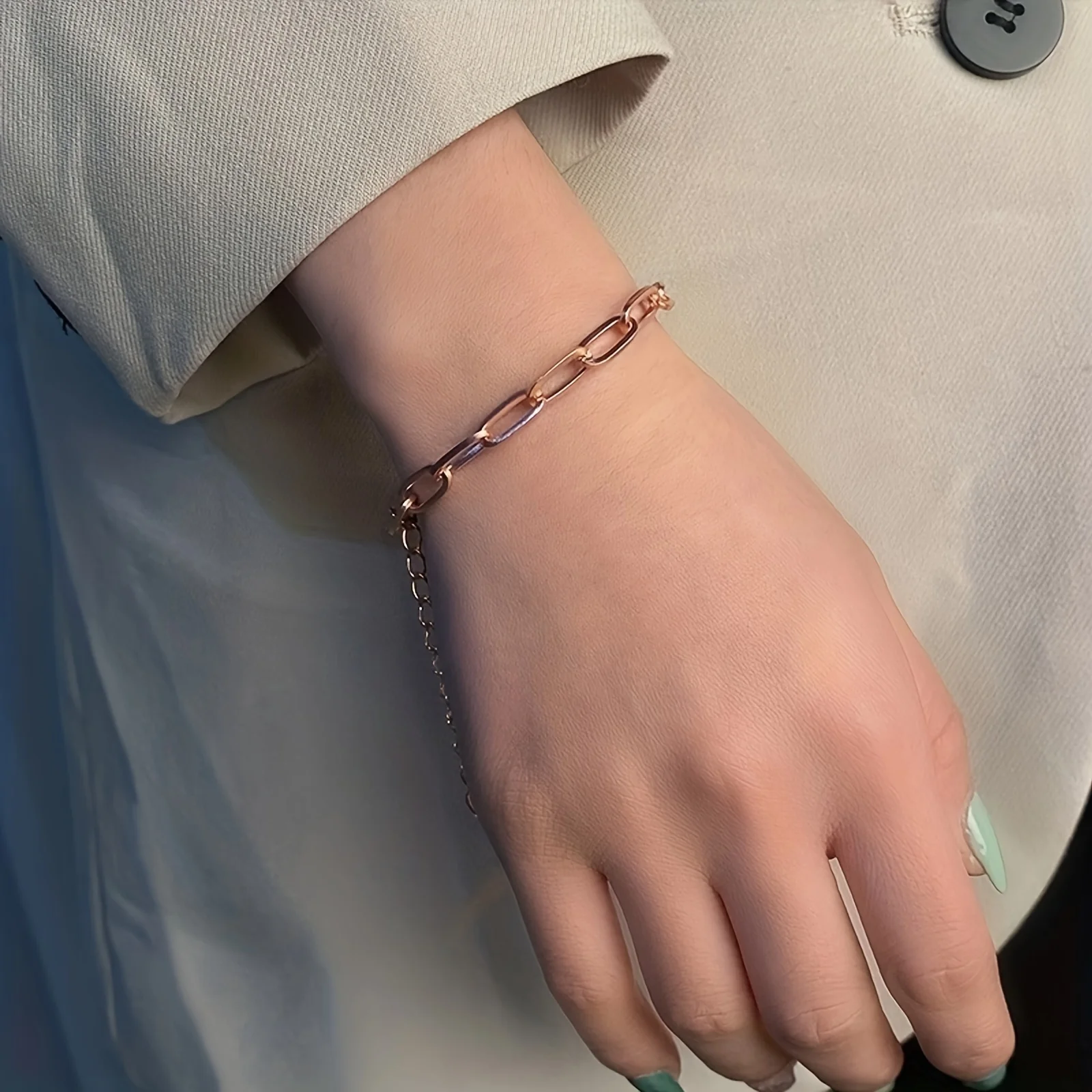 New Arrival Adjustable Extension Chain Paperclip Bracelet Gold & Silver Two Color Chunky Oval Link Women Fashion Bracelet