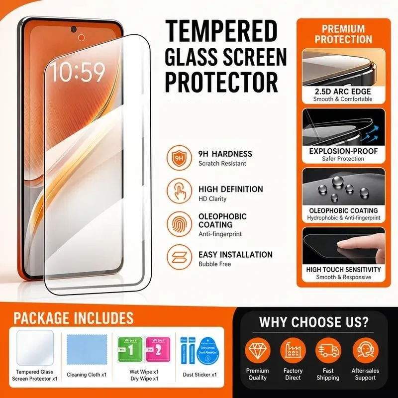 2pcs for iQOO 15HD Tempered Glass Screen Protector Transparent Mobile Phone Film Ultrasonic Fingerprint Friendly Protective Film