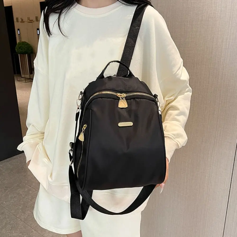 

Solid Color Multi-functional Nylon Backpack Simple Small Black Shoulder Bag Travel Handbag Retro Backpack Girls