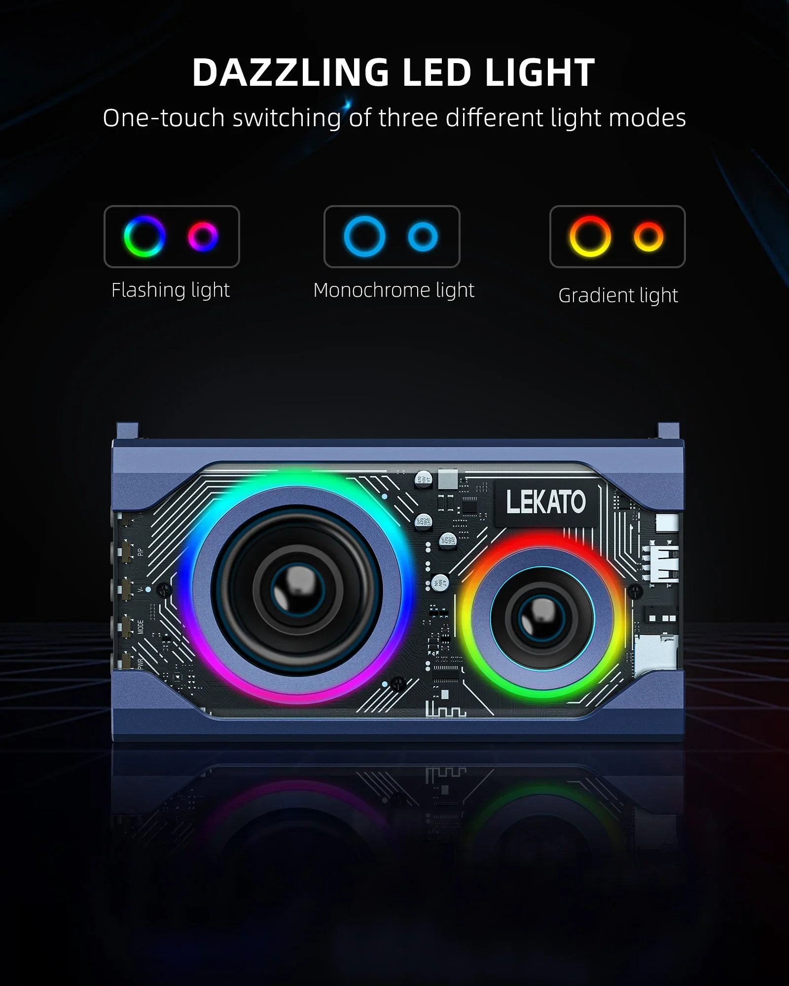 Lekato Новый 12H+ Время воспроизведения Громкий смешанный RGB-подсветка Bluetooth-динамик Прозрачные беспроводные колонки с богатыми басами 25 Вт HD Стереозвук