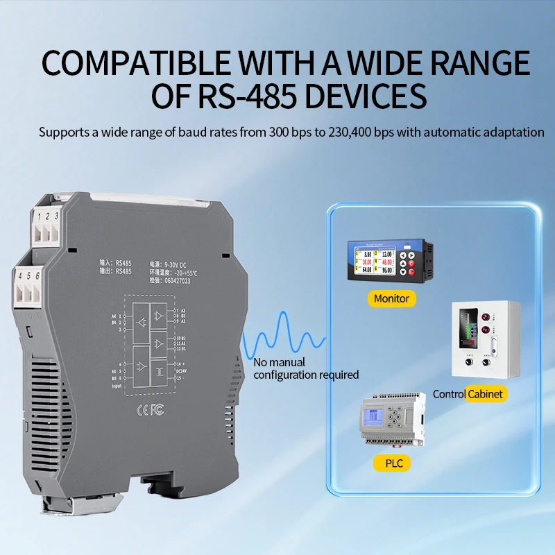 Industrial RS485 Isolator Repeater DIN Rail Smart Isolated RS485 Hub Converter DC9-30V RS485 Isolation amplifier