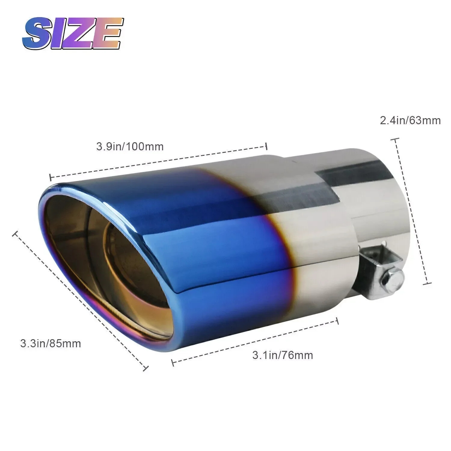 5.3CM -3.8CM/1.5 - 2.1inch Straight Pipe Rear Exhaust Tip Tail Throat Muffler Stainless Steel Round Color Blue Car Accessories