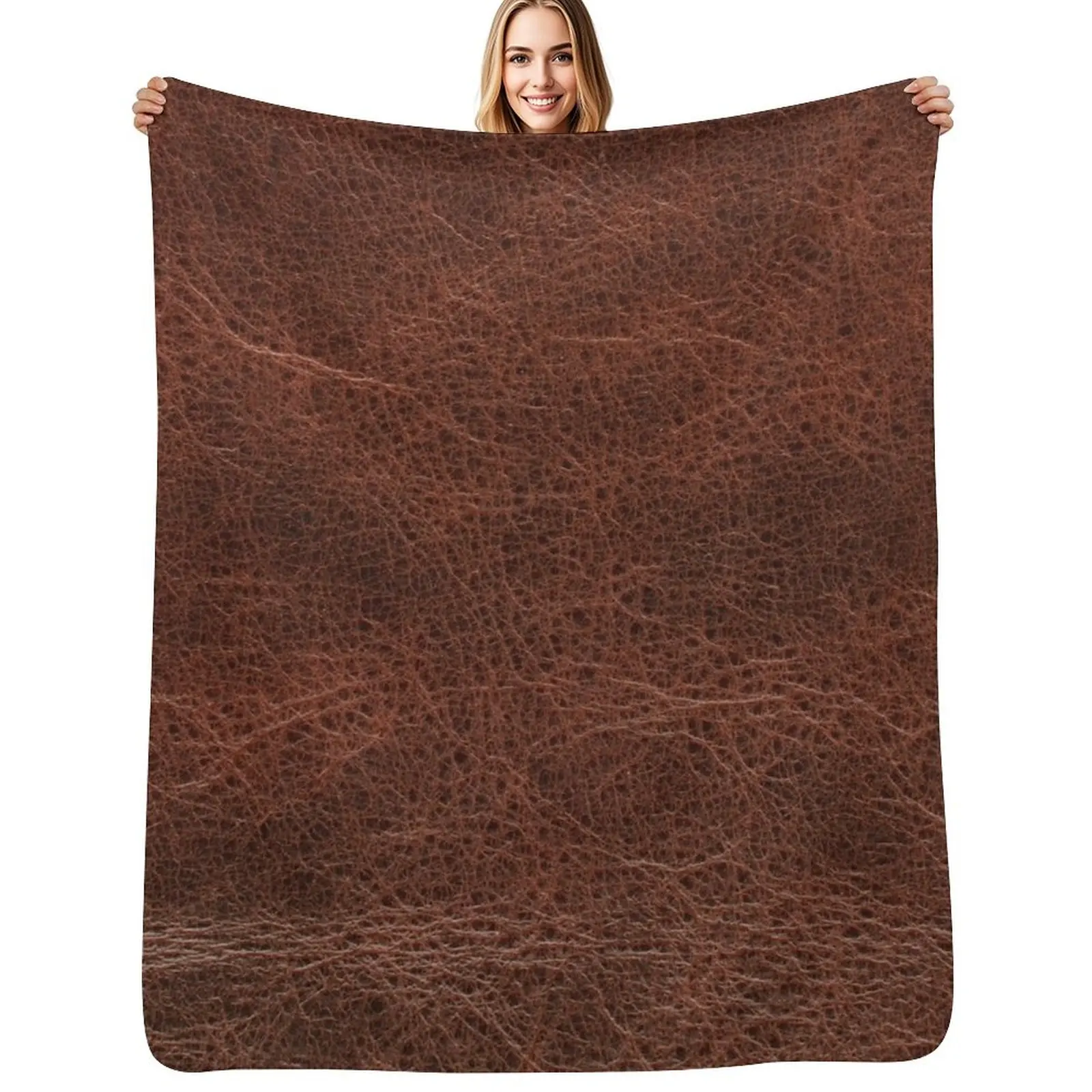 Brown Leather Design Throw Blanket Travel Size Cozy Blanket for Plane Train