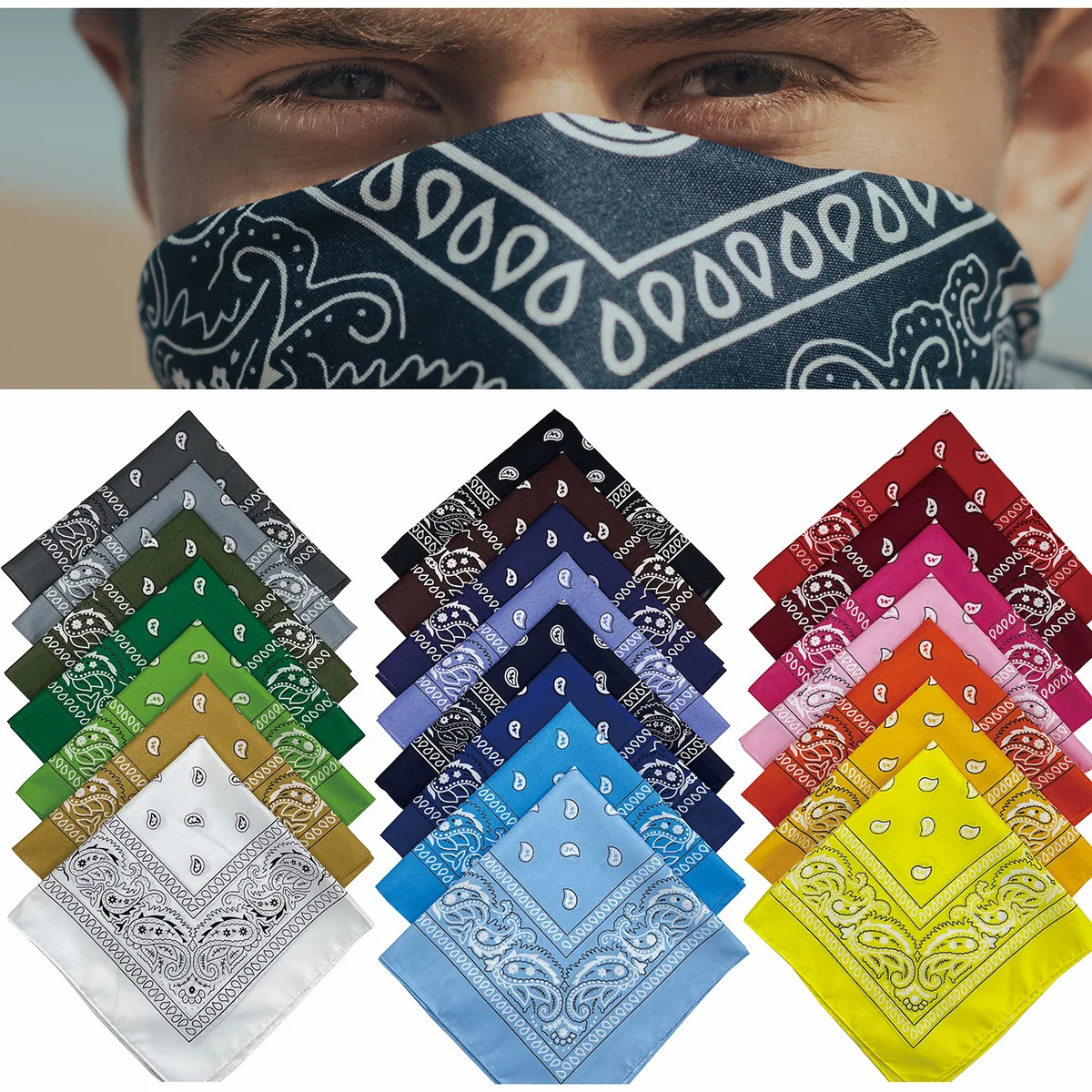 20-Piece Set of Fashionable Paisley Colorful Square Square Scarf, Versatile Hip-Hop Style Turban, Same Style Headband for Men and Women, Outdoor Sports, Cycling, Mountaineering Accessories, Mixed Colors, Random Matchinging