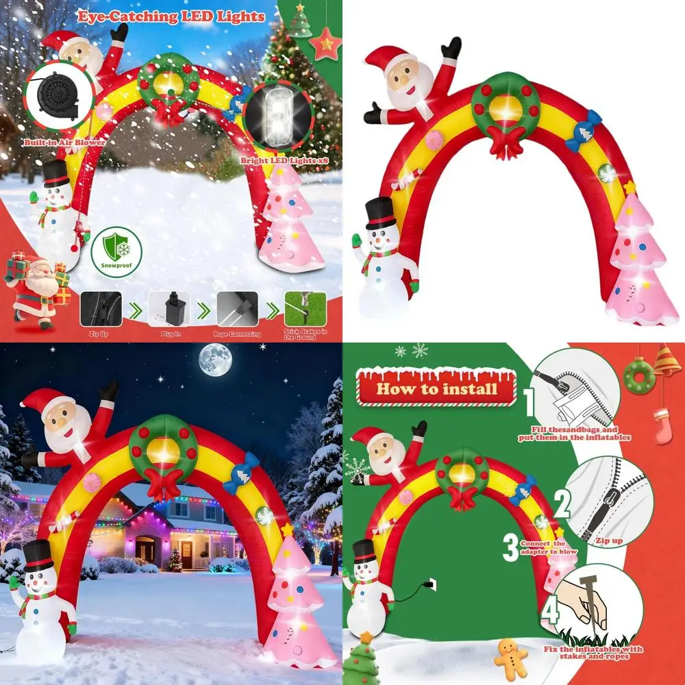 

Giant 12FT Outdoor Christmas Arch with LED Lights: Xmas Tree, Santa, Snowman Yard Decorations
