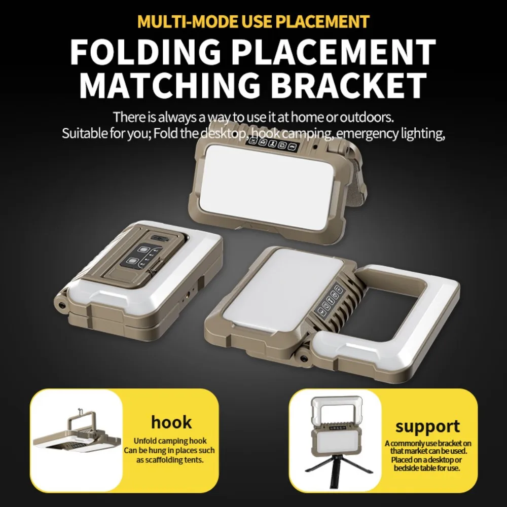 مصباح عمل LED لاسلكي قابل لإعادة الشحن 1000LM، مصباح فيضانات قابل للتعتيم مع حامل ثلاثي القوائم وخطافات لموقع وظيفة جراج التخييم
