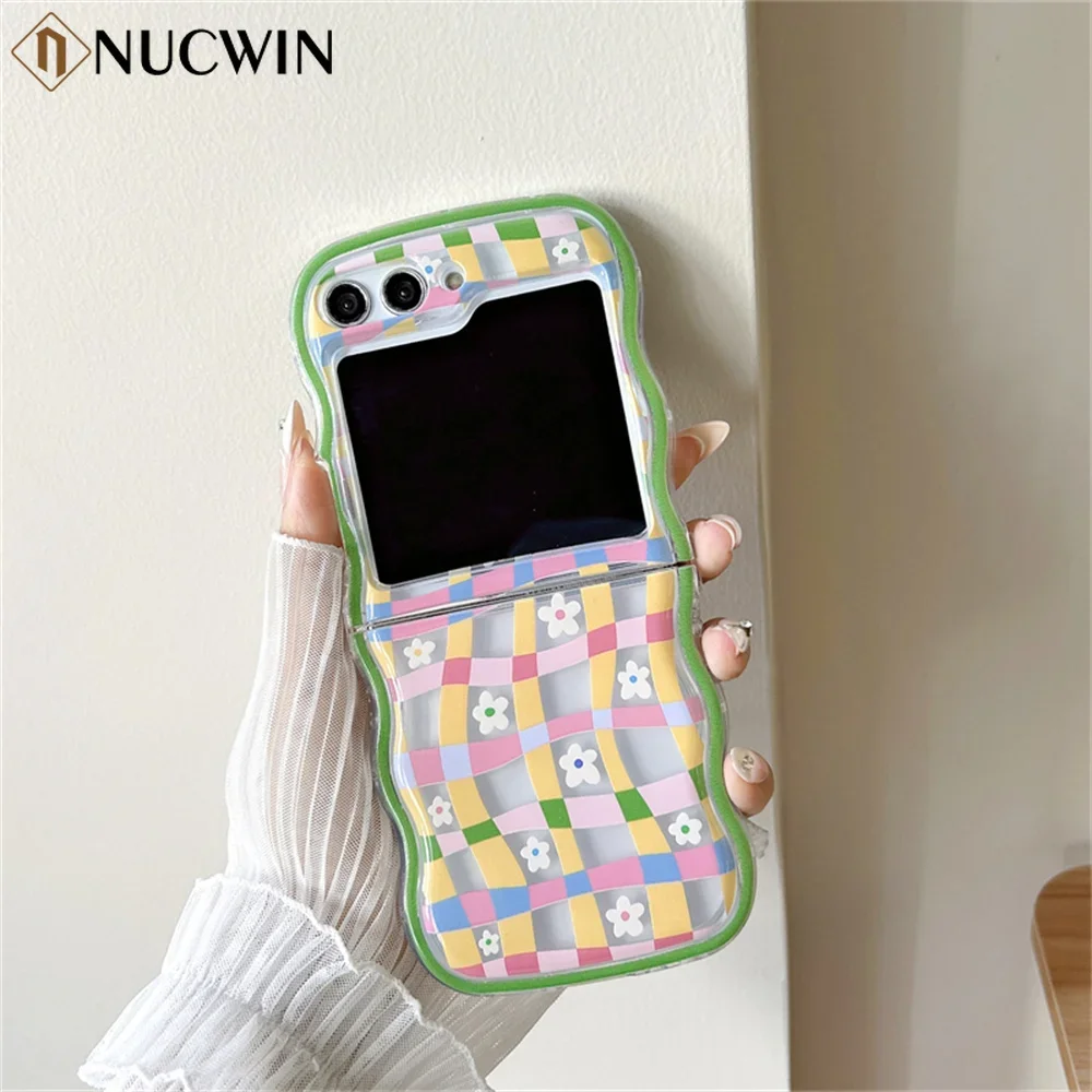 Cute Cartoon Flower Case for Samsung Galaxy Z Flip 6 5 4 3 ZFlip5 ZFlip6 Wavy Oil Painting Korea Ins Cover for Samsung ZFlip 5