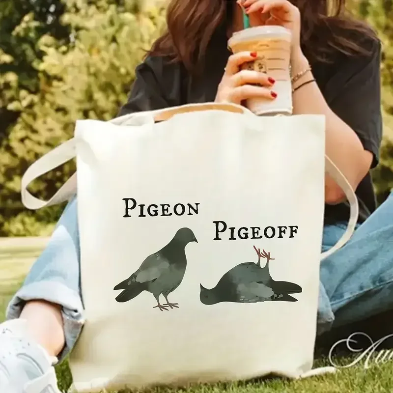 Flat Style Pigeon Group Canvas Tote Bag Bird Animal Pattern Reusable Shopping Shoulder Bag Ladies Casual Daily Handbag