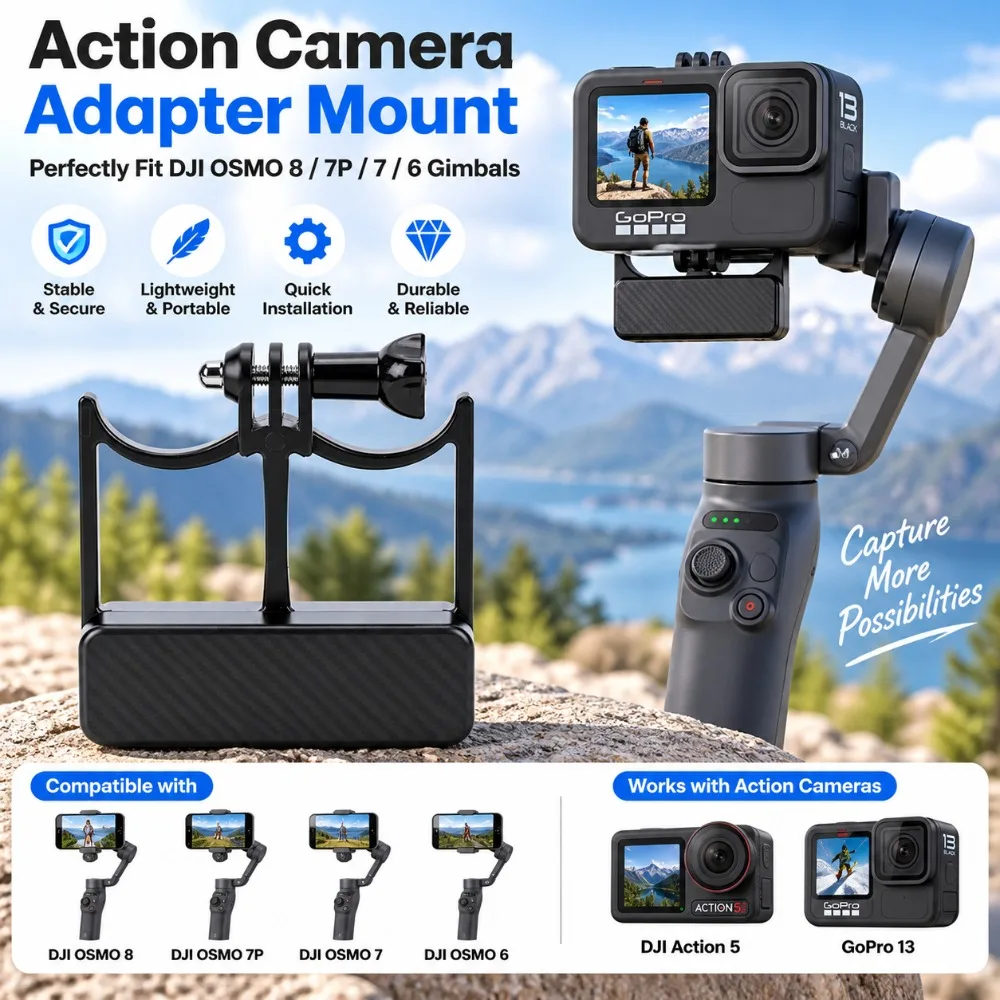 Plastic Gimbal Adapter Mount Horizontal Vertical Switching Action Camera Bracket for DJI OSMO 8/7P/7/6 OM5 6 /OSMO Mobile4 3