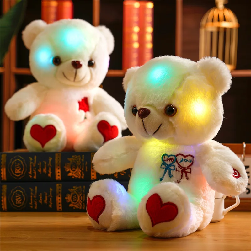 30cm Luminous Bear With Bowtie Rose Heart Luminous Plush Baby Stuffed Toys Lighting Stuffed Bear Lovely Giant Cartoon Toy