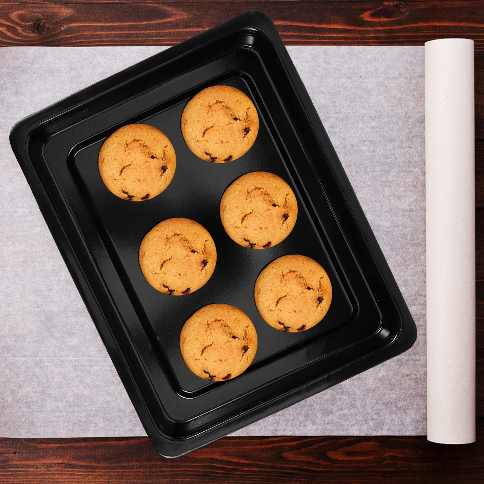 

Black Enamel Roasting Pan Large Capacity BBQ Tray Baking Supplies Cake Cookie Tin Bread Sheet Professional Results Lightweight