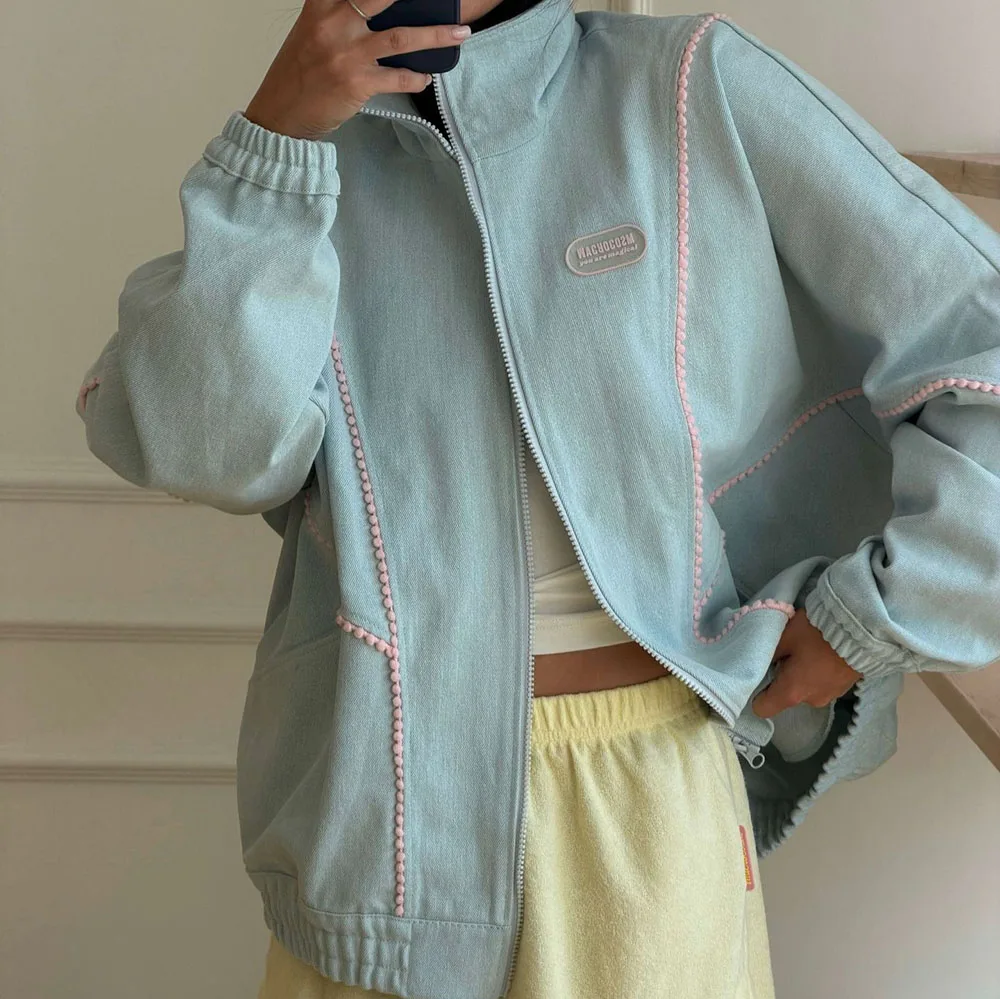 Vintage Color Blocking Woman Short Coat Simple Stand Collar Jacket Warm Casual Jacket With Pockets For Autumn Winter Daily Wear