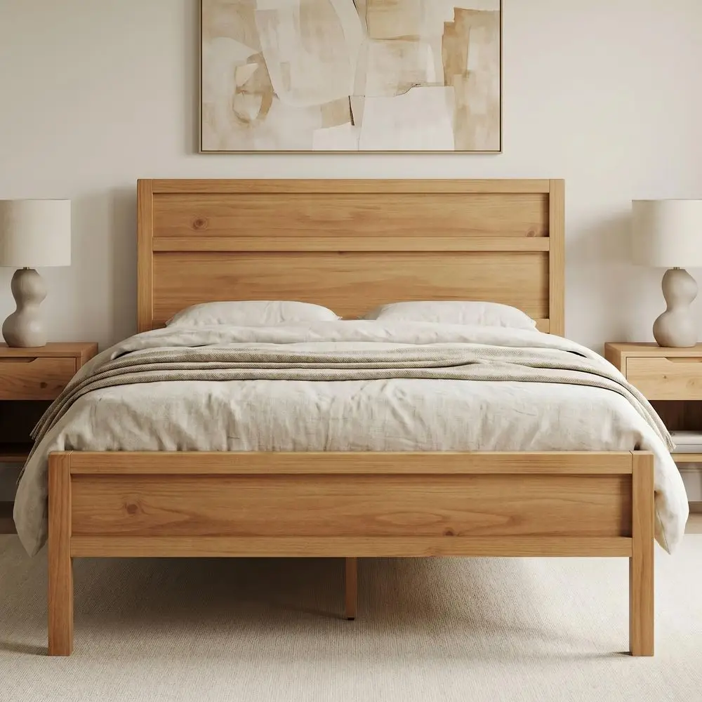 

Solid Wood Platform Bed with Wooden Slats Durable Frame, No Box Spring Required, Ample Underbed Storage, Pine, Queen, Bed and C