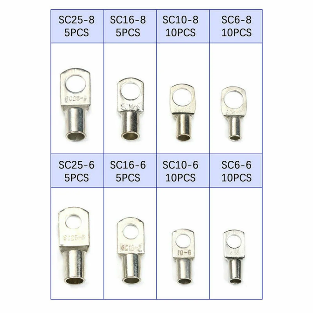 140PCS Copper Tube Terminal Kit Tin Plated Ring Lug Crimp Connector With Heat Shrink Tubing For Marine Battery Cable Soldering