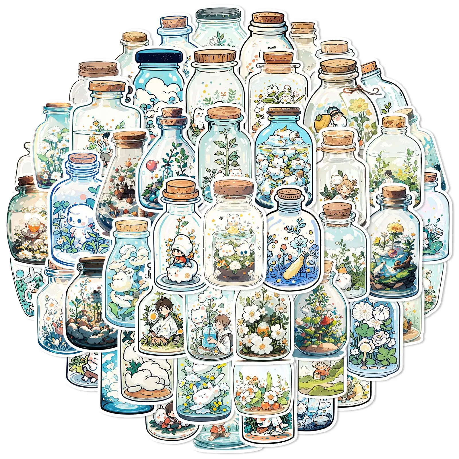 50pcs Cute Bottle World Cartoon Stickers Japanese Style DIY Stickers Scrapbooking Phone Luggage Skateboard Waterproof Decals