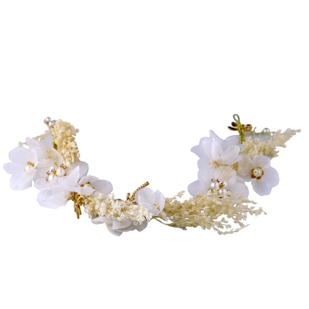 

Lightweight Pearl Flower Headband Wedding Bridal Headpiece White Floral Hair Accessories Dried Flower Decoration