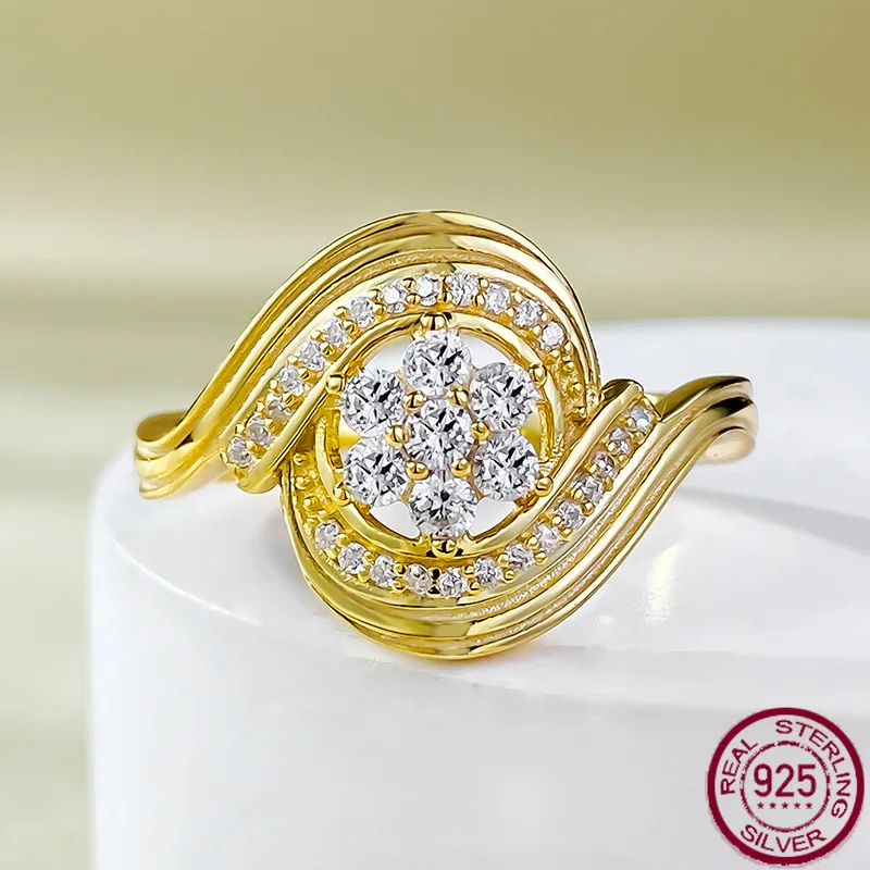 New S925 silver gold-plated striped retro old money style European and American ins cold style ring, wedding jewelry