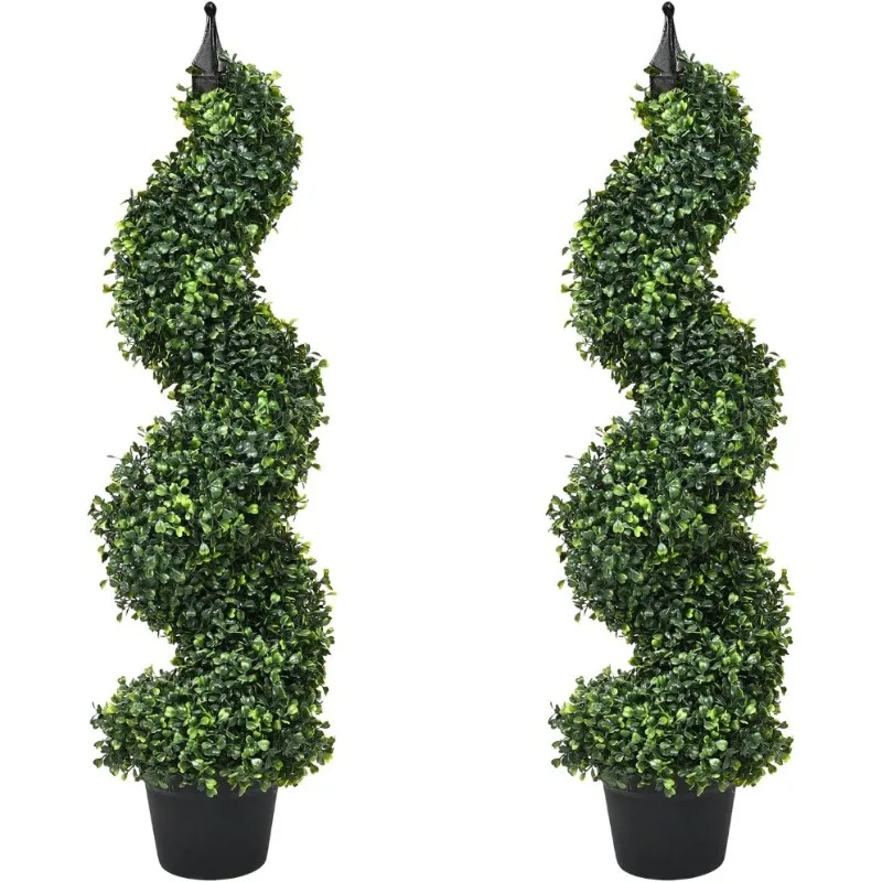 

2 Pack Artificial Boxwood Topiary Tree, 3ft Topiary Plants Potted Trees Decoration for Front Porch Home Living Room