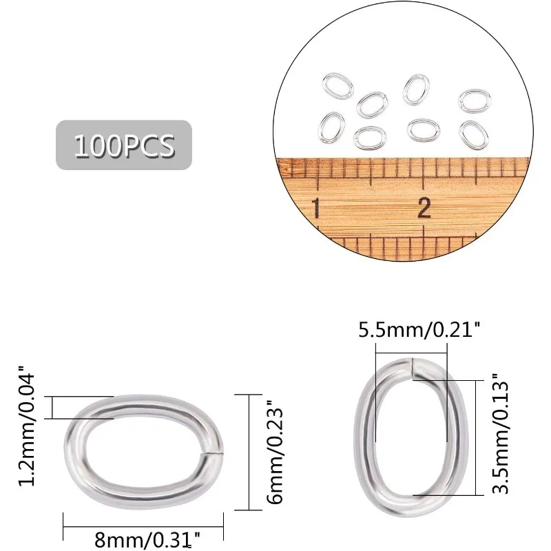 100pcs 16 Gauge Oval Jumps Rings Close but Unsoldered O Rings Stainless Steel Jump Rings Connectors for DIY Jewelry Making