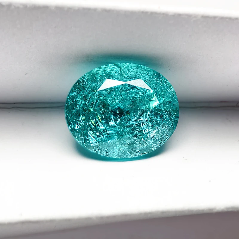 Lab Grown Paraiba Oval Shape Cracked Ice Cut Tourmaline Gemstone For DIY Jewelry Making Material Selectable AGL Certificate
