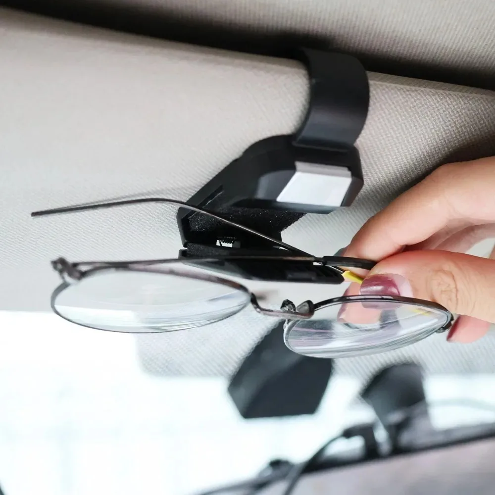 

Car Sun Visor Glasses Holder Clip Snap Button Type Sunglasses Cards Charging Cable Organizer Universal Auto Storage Accessories