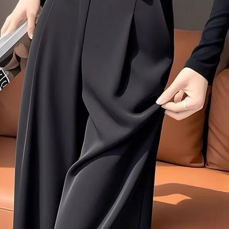 Spodnie poliestrowe z wysokim stanem, luźne, dla puszystych dziewczyn, wyszczuplające, nowe, lejące, bestsellery, długie spodnie, codzienne, proste, szerokie nogawki.